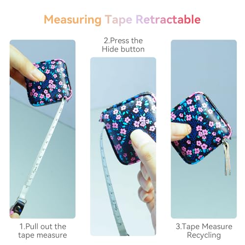 Mini Retractable Soft Tape Measure for Sewing, Fabric, Clothing, Blue Little Flower - color: Blue little flower