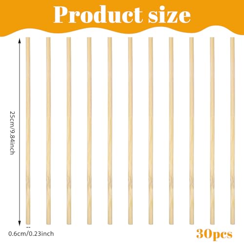 30PCS Wooden Dowel Rods, 10" X 6mm Dowel Rods Wood Sticks Wooden Dowels Round Unfinished Wood Sticks for Crafts Arts and Diyers