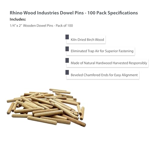 1/4" x 2" Wooden Dowel Pins, 100-Pack – Birch Hardwood, Kiln-Dried, Fluted & Beveled (1/4" x 2", 100pk) - size: 1/4" x 2" Bag