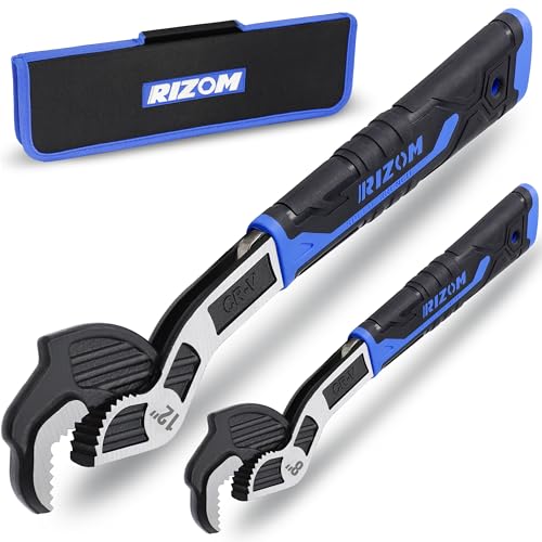 Rizom Self Adjusting Wrench, 8” and 12” Pipe Wrench, 2-Piece Self Adjustable Wrench Set with 3/8 to 1-3/4 inch Jaw Open - color: Blue