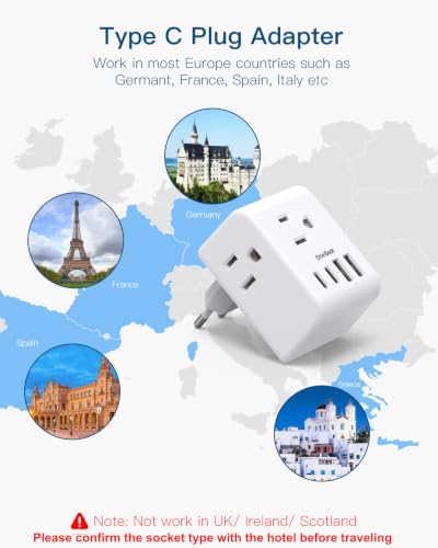 2 Pack European Travel Plug Adapter, Type C Plug Adapter Travel Essentials