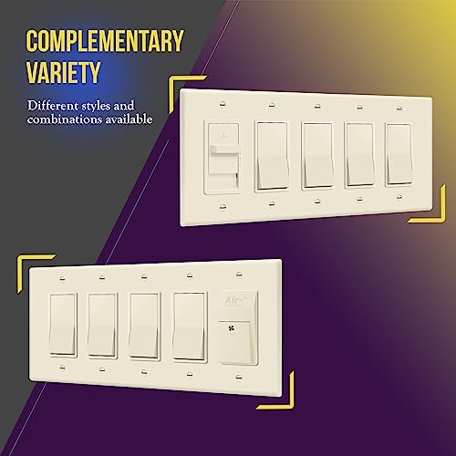 ENERLITES 5-Gang Mid-Size Decorator Switch Outlet Wall Plate Cover, 1 Pack - color: Light Almond, size: Mid-size