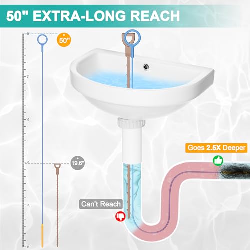 EastLink 50 Inch Extra-Long Drain Snake 3 Pack, Reusable Drain Clog Remover