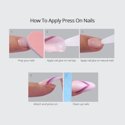 BTArtbox Press On Nails, Pinky Swear, Medium Almond, Red French Tip, 30Ct - color: B-Pinky Swear