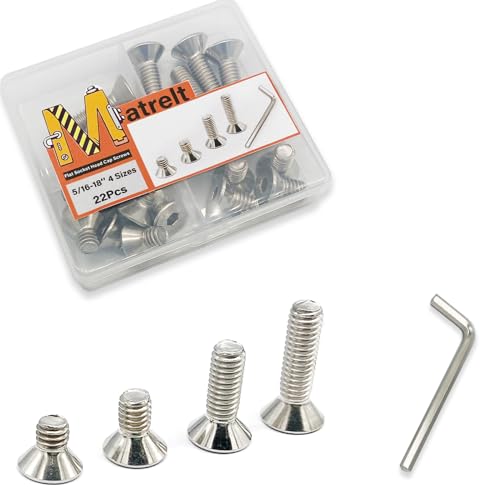 22pcs 5/16-18 4 Sizes Countersunk Head Screws, Flat Socket Head Cap Screws Assortment Kit with Allen Keys, 304 Stainless Steel Socket Cap Bolts Flat Countersunk Head Machine Screws - size: 304-4Size-5/16-22P