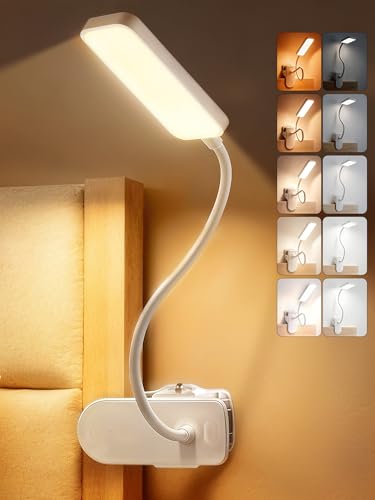 Clip on Lamp, 9 Brightness+5 Colors Reading Lights for Books in Bed Lamp - color: White
