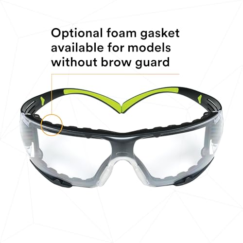 3M Safety Glasses, SecureFit 400, Clear Lens, Green/Black Frame,Foam Gasket - color: Clear Lens, Green/Black Frame With Gasket, size: Single, style: Anti-fog, Anti-scratch
