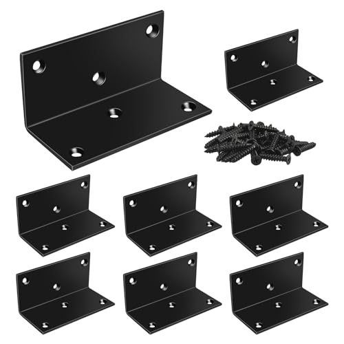 8 Pack Heavy Duty L Brackets 2x2x4in, 90-Degree Corner Brace, Steel Angle Brackets with Screws, for Furniture, Shelves, Cabinets, DIY Projects, Woodworking, and Home Improvement, Black - size: Black-8pcs