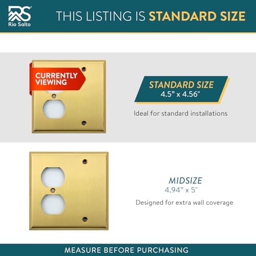 Rio Salto Metal 2-Gang Gold Outlet Cover or Light Switch Cover Wall Plate, Blank Duplex Combination Corrosion Resistant Receptacle Wallplate 2 Gang Double STANDARD SIZE Brass (Blank Duplex Combo) - color: Combo 2-Gang Blank Duplex