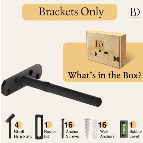 Balin Designs Invisible Floating Shelf Brackets 5 Inch, 4 Pack (1/2" Rod, 300 lbs) – Heavy Duty Hidden Shelf Hardware, Floating Mantel Bracket for Kitchen, Bathroom, Fireplace, Living Room - size: 5" Standard, style: Bracket Only