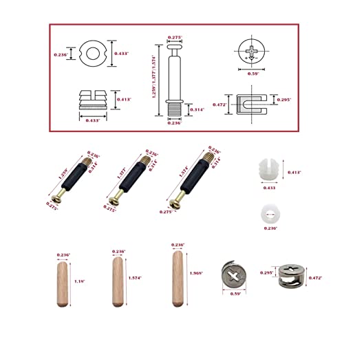 300Pcs 3-in-1 Furniture Connecting Hardware Cam Lock Fasteners Kit,Cam Fitting & Wood Dowel Pins & Pre-Inserted Nut Cam Locks for Furniture Crib Cabinet Drawer Wardrobe Splicing