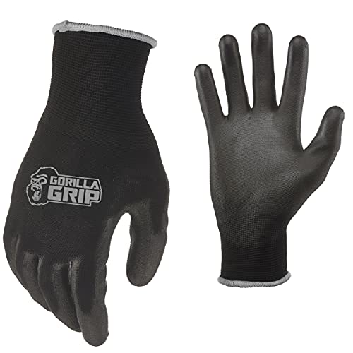GORILLA GRIP Work Gloves, XLarge, 15 Pair, Black and Gray