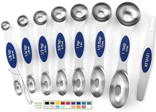 Spring Chef 8 Magnetic Measuring Spoons Set for Baking & Cooking, Sapphire - color: Sapphire, size: 1-Pack