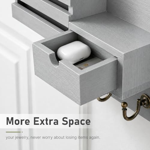 FifthQuarter Key Holder for Wall with Drawer and 6 Sturdy Hooks, A-Grey - color: A-Grey