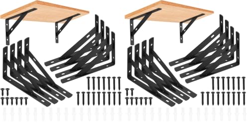 Heavy Duty Shelf Brackets - 8 Pcs L Shaped Metal Wall Mount Shelves Support for Floating Shelves (3.7 x 6 inch) (Pack of 2) - size: 3.7 x 6 inch Black (Pack of 2)