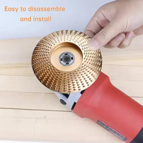 EMVANV 4 PCs Wood Carving Disc Set, for 4"" or 4 1/2"" Angle Grinder with 5/8"" Arbor Grinding Wheel Shaping Disc for Wood Cutting Grinder Cutting Wheel Attachments(Gold+Black)