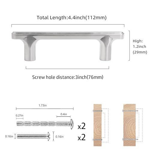 COTYKILEY 10 Pack 3 Inch(76mm) Brushed Satin Nickel Cabinet Handles Kitchen Cabinet Pulls Cabinet Door Handles Kitchen Cabinet Hardware Cupboard Drawer Pulls Dresser Handles - color: Brushed Satin Nickel, size: 3" Hole Center（76MM）