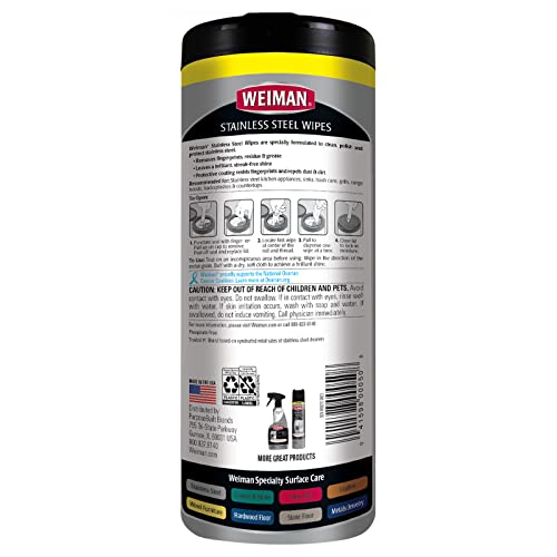 Weiman Stainless Steel Cleaner Wipes (4 Pack) Removes Fingerprints, Residue, Water Marks and Grease from Appliances - Works Great on Refrigerators, Dishwashers, Ovens, and Grills - style: 30 Count (Pack of 4)