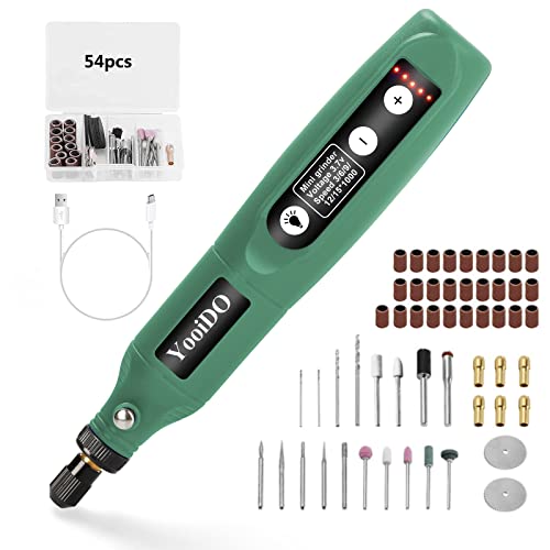 Mini Cordless Rotary Tool, 2000 mAh Battery Pack, 3.7V Power Rotary Tool for Sanding, 5-Speed Rotary Tool Kit with 54 Accessories, Type-C Charging Power Rotary Tool (Army green) - color: Army Green