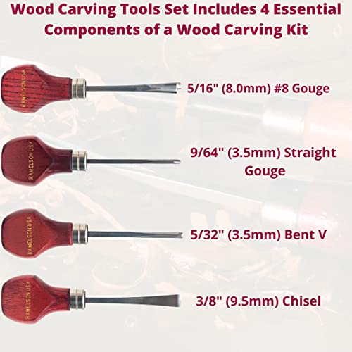 UJ Ramelson Premium Wood Carving Tools Set - Razor Sharp Woodworking Tools That Are Made In the USA - Wood Carving Set Features 4 Essential Components of a Wood Carving Kit for Beginners