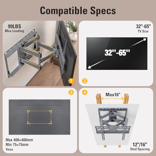 Mounting Dream Full Motion TV Wall Mount for 32-65 Inch TVs up to 132lbs - size: 32"-65" TV