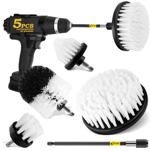 Holikme 5Pack Drill Brush Set with Extension for Car & Bath Detailing - color: White