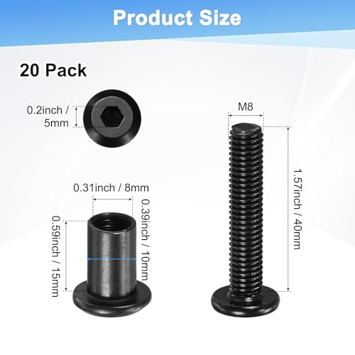 M METERXITY Hex Drive Socket Cap Bolt M8 x40mm for Furniture Assembly 20Pcs - size: M8 x 40mm