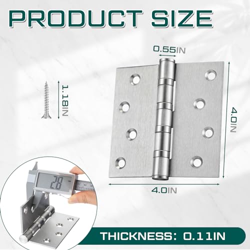 6 Pack Silver 4'' Ball Bearing Door Hinges, 4 x 4 Inch Exterior Door Hinge - color: Silver