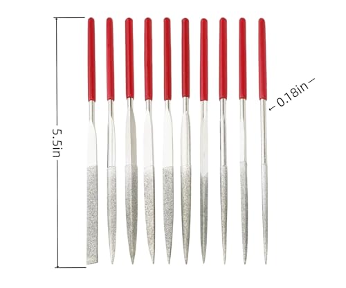 10-Piece Diamond Needle File Set 3x140mm Small Metal Riffler Files Jewelers File Precision Hand Tools for Glass Wood Stone Jewelry - Round Triangular Square Flat Shape