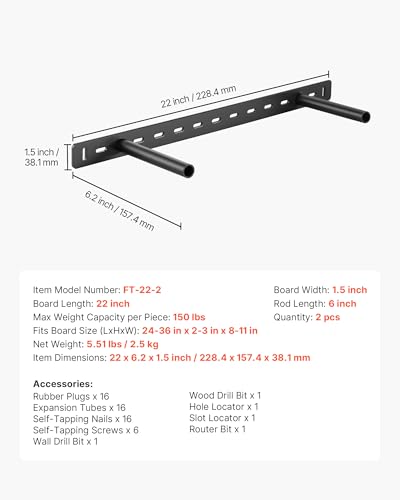 VEVOR Floating Shelf Brackets 2 Pcs, 150 lbs/68 kg Weight Capacity, 22x6.2x1.5 inch / 558.4x157.4x38.1 mm, Heavy Duty Hidden Shelf Brackets Support, Wall Mounting Invisible Floating Shelves Bracket