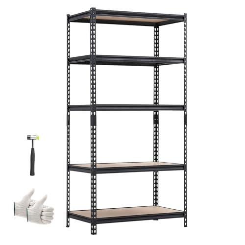 VEVOR Storage Shelves, 5-Tier Adjustable, 2000 lbs Capacity, Heavy Duty Garage Storage Shelving Unit, Metal Utility Rack Shelf, for Garage Warehouse Basement Kitchen, 36.34" W x 16.34" D x 71.38" H - size: 16.34" D x 36.34" W x 71.38" H