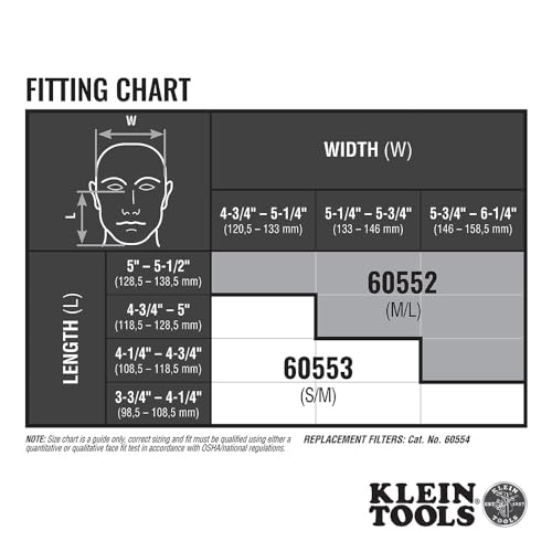 Klein Tools 80180 Reusable P100 Half-Mask Respirator with 4 Replaceable Filters for Dust, Metal Fumes, and Oil Mist, M/L
