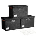 Roobyl 17" Large Fabric Storage Box with Lids, 3-Pack, Black - color: Black, size: Large-17"