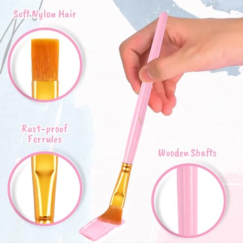 20 PCS Pink Paint Brushes, Nylon Hair Paint Brush Bulk for Acrylic Painting, Cruft Brushes Set for Watercolor Face Detail Painting - color: Pink
