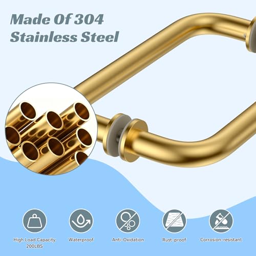 304 Stainless Steel Shower Door Hardware Kit - color: Brushed Gold