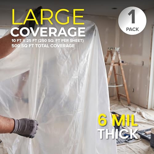 Plastic Sheeting (10' x 25') Long, 6 Mil - UV Protection Poly Sheeting Polyethylene Film, Heavy Duty Greenhouse Plastic Sheeting - color: Clear