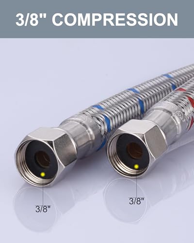 ALEASHA Faucet Supply Lines,20 Inch Length Faucet Hose Connector 3/8" to 3/8" Female Compression Thread Stainless Steel Braided Bathroom Kitchen Faucet Extension Water Supply Line,2Pcs - size: 20 Inch