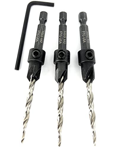 FTG USA #8 (11/64") Wood Countersink Drill Bit 3-Pc Set with Hex Key - size: #8, style: 3 Pc w/o Depth Stop