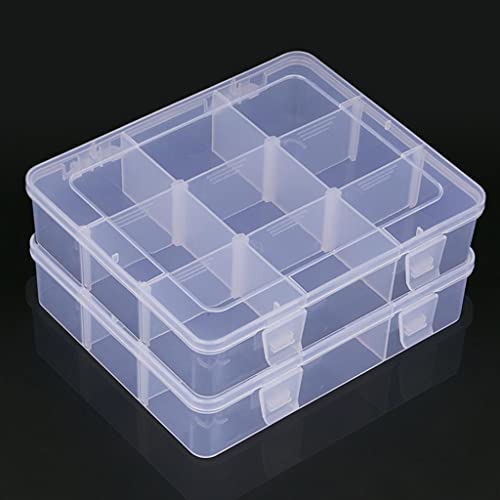 2 Pcs 9 Grids Clear Organizer Box Plastic Storage Container with Adjustable Dividers for Electronics Jewelry Beads Art DIY Crafts Fishing Small Parts - color: 2 Pcs 9 Grids