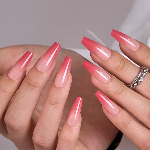 CurvLife Long Square Ombre Press On Nails, Blush Flow Red, Soft Gel - color: Blush Flow