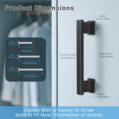 KNOBWELL 6 Pack Matte Black Solid Cabinet Pulls 3-3/4 Inch(96mm) Hole Center Kitchen Cabinet Handles,Cabinet Hardware for Cupboard Drawer Pulls - color: Matte Black, size: Hole Center：3-3/4 inch（96mm）