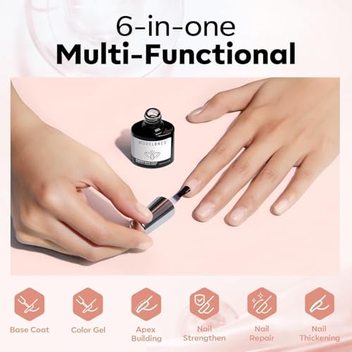 modelones Rubber Builder Nail Gel Base Coat, Jelly Nude Translucent Builder Base Nail Gel Thickening Strengthening Building Apex for Beginner DIY Salon at Home - color: Rubber Base Coat Nude Pink
