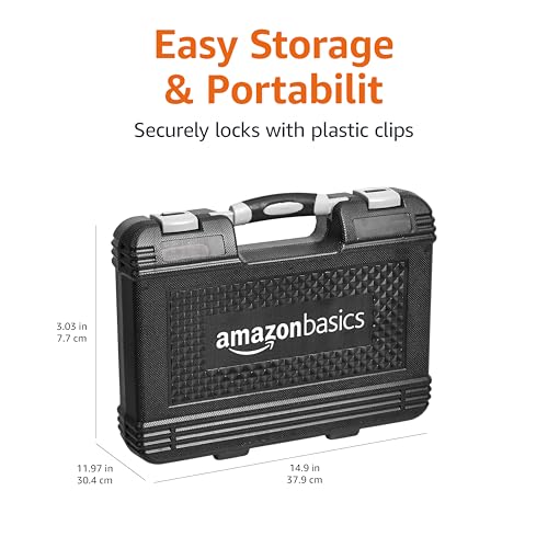 Amazon Basics 65-Piece General Household Home Repair and Mechanic's Hand Tool Kit Set with Storage Case, Portable, Non-Slip Handles, Black - size: 65 piece