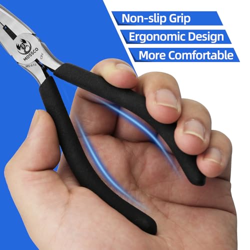 6-Inch Needle Nose Pliers with Wire Cutter, Spring-Loaded Long Nose Pliers with Serrated Jaws and Non-Slip Handles for Wire Bending, Electronics Repair, Jewelry Making and Crafts - size: 6''-1 pack