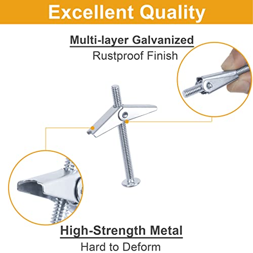 KURUI Heavy Duty Hollow Drywall Anchors for Sheetrock Ceiling, Toggle Bolts and Wing Nut Kit, 28Pcs Metal Dry Wall Anchors and Screws Assortment Set, Butterfly Anchor for Hanging 1/8, 3/16, 1/4