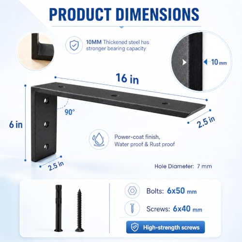 WINKER Countertop Support Bracket 4 Pack Heavy Duty 3/8" Thick Hidden L Shelf Bracket 16" x 6" x 2.5" Metal Corbels for Quartz/Granite/Wood/Concrete/Laminate Countertops, Black - size: 16″x6″x2.5″-3/8" thick, style: Black-4Pack