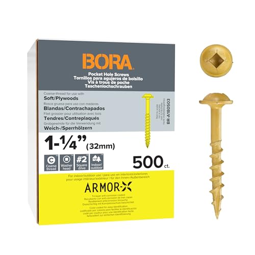 Bora Pocket Hole Screws 1-1/4 in Coarse Thread 500 Pack - size: 1-1/4 inch (500 Piece), style: Coarse Thread