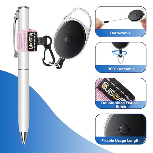 Likesing Retractable Pen Holder, 27.5" Reel Elastic Pen Leash(Black) - color: Black - 2 Retractable Cilp