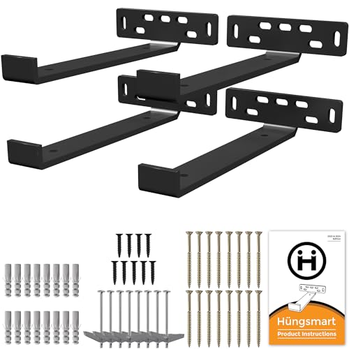 4-Pack Heavy Duty Floating Shelf Brackets - Black, Q253 Steel, Wall Mount, 9.25"L x 5"W x 1 1/4"H - color: Black, size: 9.25 inch - J Shape