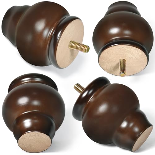 Furniture Legs, Wood Sofa Legs, Turned Couch Legs, Round Furniture Feet for Dresser, Sideboard, Recliner, Coffee Table (Dark Brown, 3 inch) - size: 3 inch
